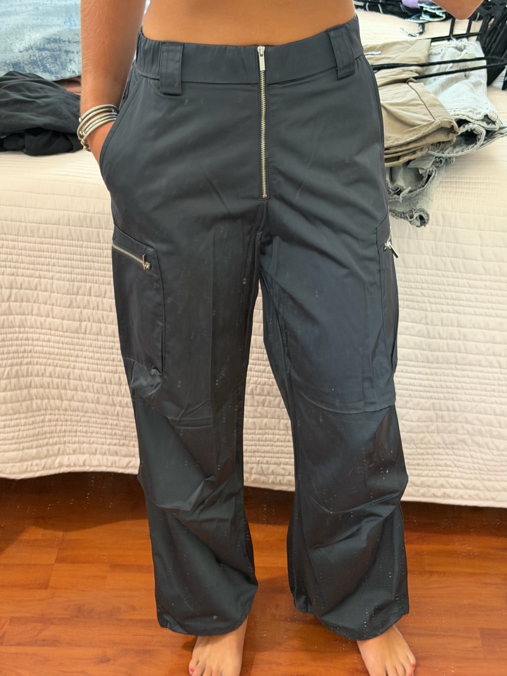 Zara Black Cargo Pants with Front Zip Detail